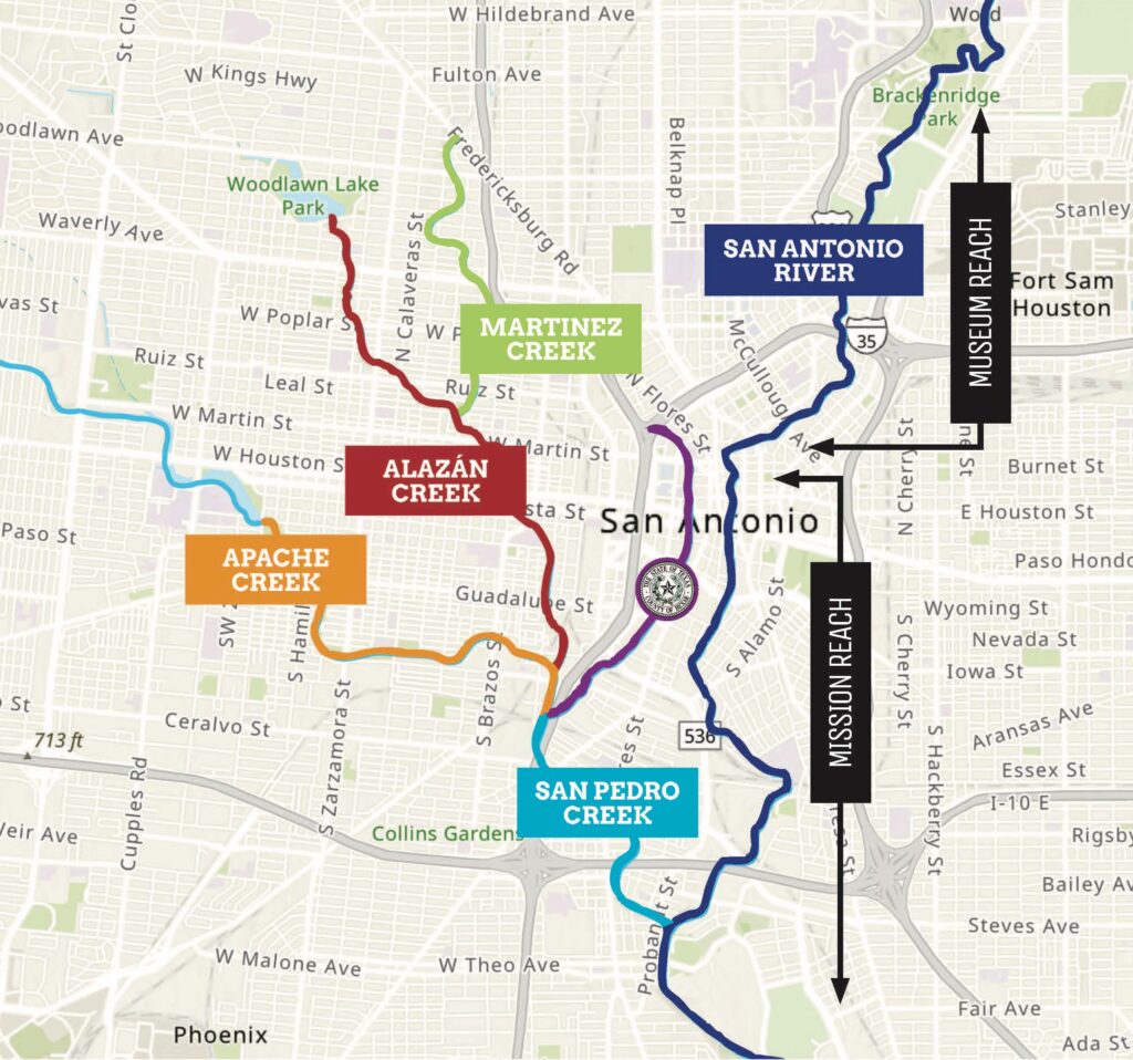 Graphical Map showing westside creeks as they relate to the City of San Antonio