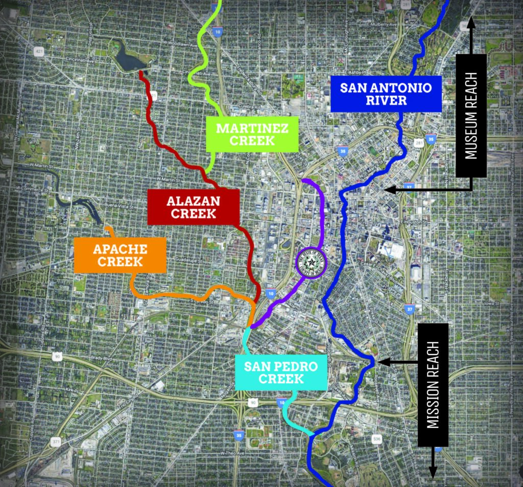 Westside Creeks Map including Museum Reach, Mission Reach and the San Antonio River